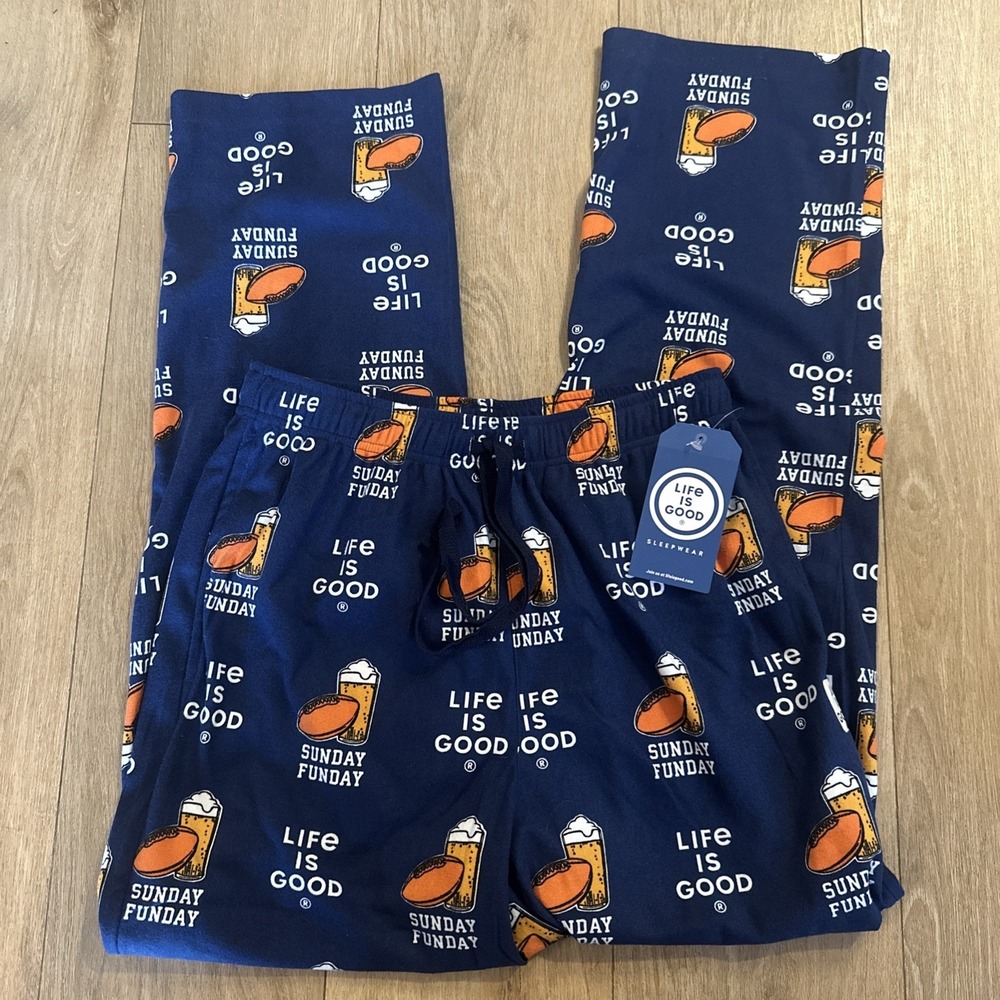 Life is Good Men's Small Sunday Funday Lounge Pajama Pants Football Beer Pockets